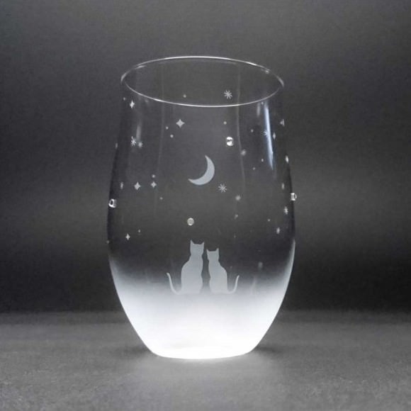 【一緒にみる三日月の夜空】 猫モチーフのタンブラーグラス